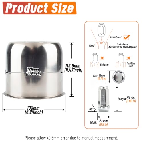 2 Pack 4.88" Push Through Trailer Wheel Center Caps & Lug Nuts - color: Mirror Polished