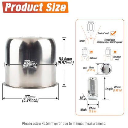 2 Pack 4.88" Push Through Trailer Wheel Center Caps & Lug Nuts - color: Mirror Polished
