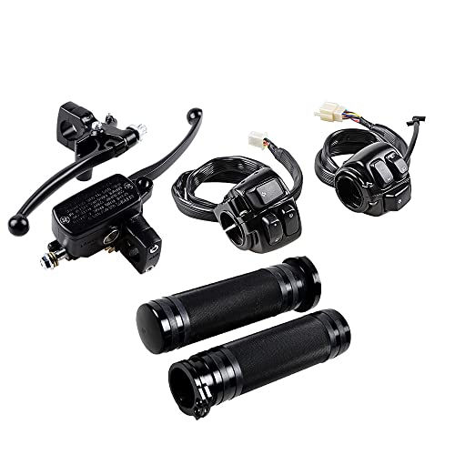 Motorcycle Switch Control + Brake Clutch Levers + Handlebar Grips - color: Black and Black Custom, size: Switch + Brake Clutch Levers + Handgrips