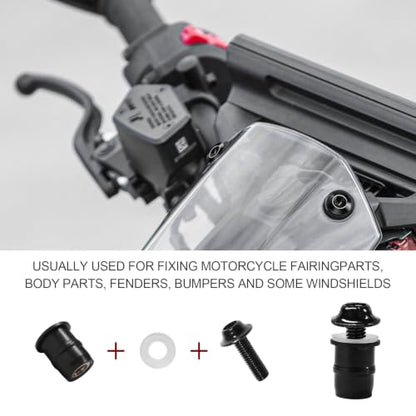 10PCS Motorcycle Windshield Bolt Kit, M5 Motorbike Fairing Bolts Nuts (Black) - color: Black