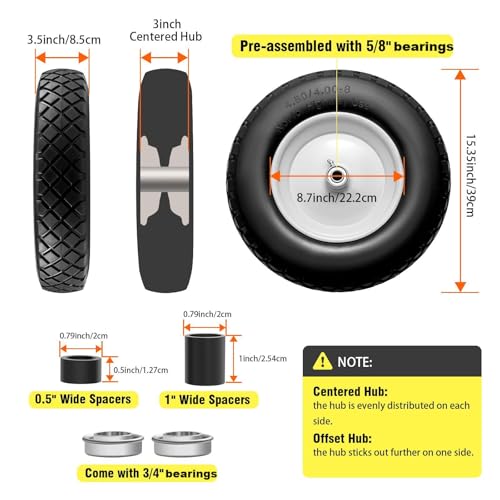 4.80/4.00-8 Wheelbarrow Tire and Wheel 16" Flat Free Solid 2PCS Hand Truck
