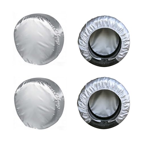 4-Pack RV Tire Covers, Waterproof & UV Resistant Wheel Covers with Windproof Hooks for Trailer, Camper, Truck, SUV & More - Fits Tire‘s Total Diameter 27’’- 29’’/73cm - (Silver-S) - size: S-Total Tire Diameter: 27"-29", style: Silver