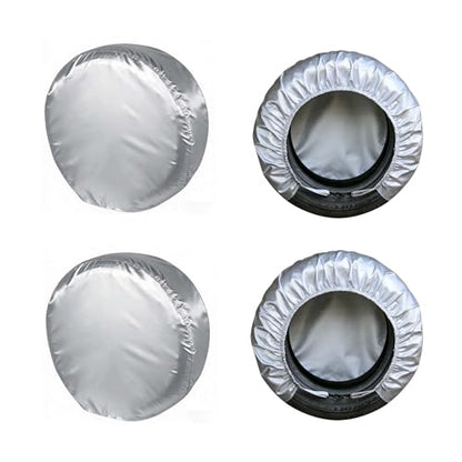 4-Pack RV Tire Covers, Waterproof & UV Resistant Wheel Covers with Windproof Hooks for Trailer, Camper, Truck, SUV & More - Fits Tire‘s Total Diameter 27’’- 29’’/73cm - (Silver-S) - size: S-Total Tire Diameter: 27"-29", style: Silver