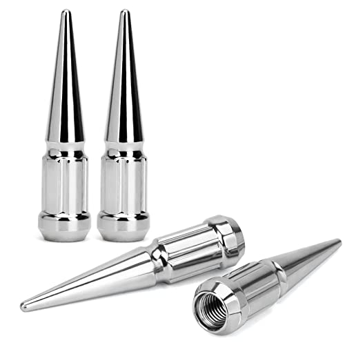 DYNOFIT 12mmx1.5 Wheel Spike Lug Nuts, 4 x M12x1.5 Lug Nut, 3.35 inch Tall Closed End Nuts Compatible with Acura, Honda, Chevy, Hyundai, Toyota, Lexus, Mitsubishi(Chrome) - color: Silver, size: 12x1.5 4PC