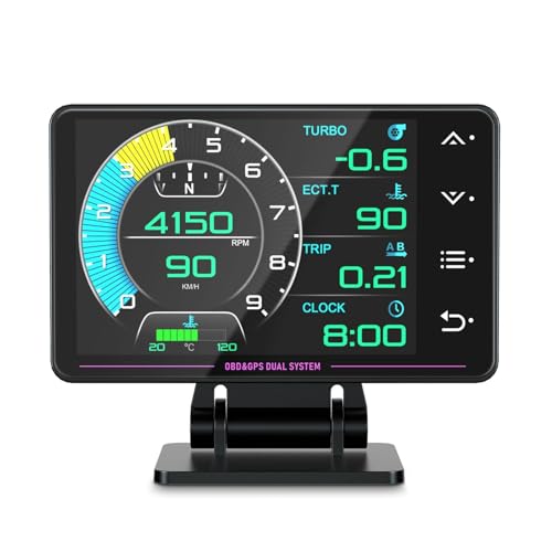Liiiyuan Obd2 Gauge Display, XS New 1,Heads Up Display with Vehicle Inclinometer, Multi-Function Digital Instrument Cluster with Speed, RPM for All Cars.