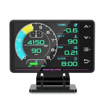 Liiiyuan Obd2 Gauge Display, XS New 1,Heads Up Display with Vehicle Inclinometer, Multi-Function Digital Instrument Cluster with Speed, RPM for All Cars.