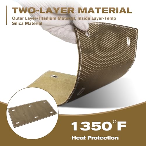 Exhaust Heat Shield with Gloves 6" x 12", Titanium Pipe Shield for Motorcycle, Components, Hoses, Lines, and Electrical Wiring, Two-Layer Exhaust Wrap Pipe Heat Shield Protection up to 1350°F