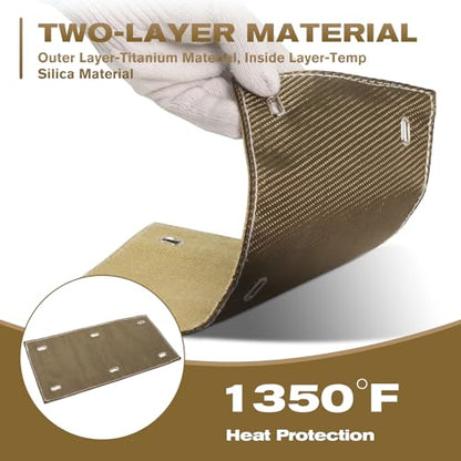 Exhaust Heat Shield with Gloves 6" x 12", Titanium Pipe Shield for Motorcycle, Components, Hoses, Lines, and Electrical Wiring, Two-Layer Exhaust Wrap Pipe Heat Shield Protection up to 1350°F
