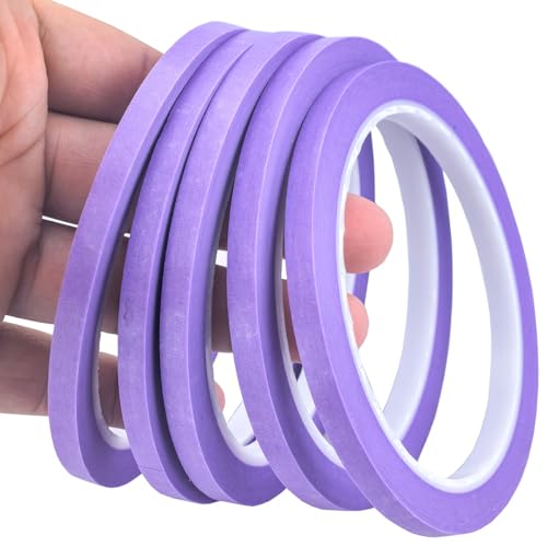 JINBING Washi Paper Masking Tape Art Tape for DIY Nail Arts Drawing Pattern Making Painters Tape 1/4 Inch x 27 Yard 5 Rolls (Purple) - color: Purple