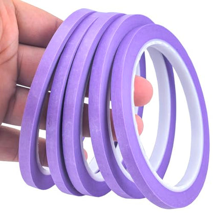 JINBING Washi Paper Masking Tape Art Tape for DIY Nail Arts Drawing Pattern Making Painters Tape 1/4 Inch x 27 Yard 5 Rolls (Purple) - color: Purple