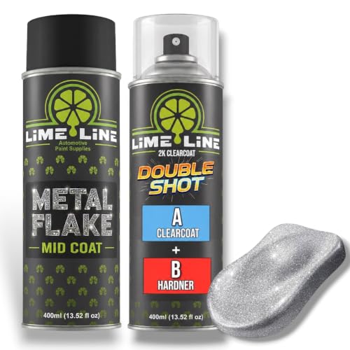 LiME LiNE Metal Flake Midcoat Automotive Grade Sparkle Spray Paint - No Equipment Needed - Finish with 2K Clearcoat (Silver, 2. Spray Paint + 2K Clearcoat) - color: Silver