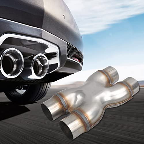 T409 Stainless Steel X Pipe 2.5'' Inch ID Dual to 2.5'' Inch ID Dual Stamped Exhaust Adapter Connector, Crossover X-Pipe,Overall Length: Approx. 12", Universal - size: 2.5" Dual to 2.5" Dual