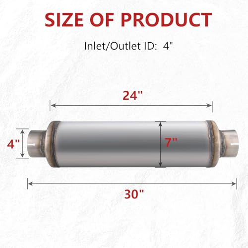 LCGP 4" Inlet Diesel Exhaust Muffler, 4'' Inlet & Outlet Universal Resonator, 30'' Overall Length Stainless Steel Muffler, Straight Through Design Exhaust Tip(4" Intet 4" Outlet, 2 Pack) - color: 2 PCS, size: 4" Inlet 30" Overall Length(7" wide)
