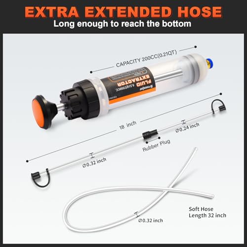 H-veenjor 200 CC Automotive Fluid Extractor Pump with Soft Hose & Two Tubes - size: 200CC