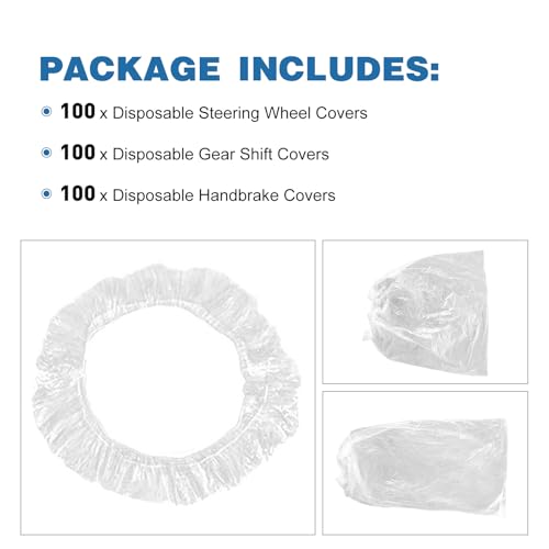 ICWEIMEI 300Pcs Disposable Car Protective Covers Include 100Pcs Disposable Steering Wheel Covers 100Pcs Disposable Gear Shift Covers 100Pcs Disposable Handbrake Covers for Car Protection
