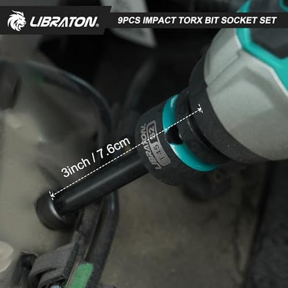LIBRATON Impact Torx Bit Socket Set, 1/2" Drive, S2 Steel, T30-T80, 9PCS - style: 9PCS Torx