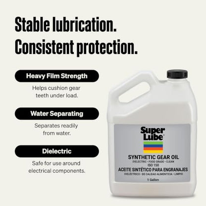 Super Lube Synthetic Gear Oil - Heavy Duty Synthetic Machinery Oil for Truck & Auto Maintenance - NSF H1 Food Grade Gear Lubricant - ISO 150 - Translucent Amber - Bottle - 1 gal (54101) - size: ISO 150 - 1gal Bottle