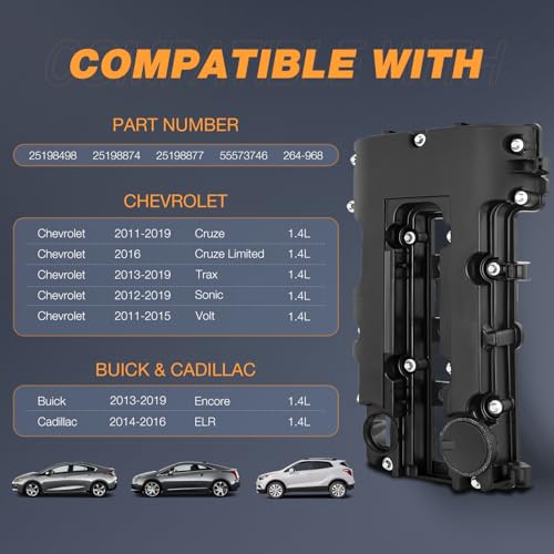 Nilight Engine Valve Cover with Gasket, Replace# 25198498 55573746 264968 - size: for Cadillac ELR 2014-2016 & Buick Chevrolet