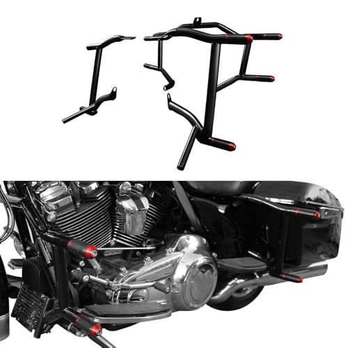 TCT-MOTORPARTS Engine Guard Crash Bar & Saddlebag Guards Fit For Harley Touring Street Glide Road King Electra Glide CVO Tri Glide 2009-2024 - color: Black+Red Guad Crash Bar