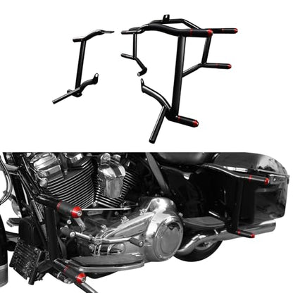 TCT-MOTORPARTS Engine Guard Crash Bar & Saddlebag Guards Fit For Harley Touring Street Glide Road King Electra Glide CVO Tri Glide 2009-2024 - color: Black+Red Guad Crash Bar