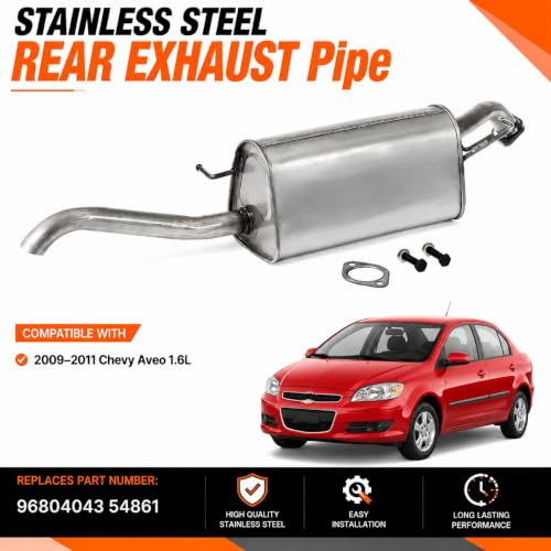54861 Stainless Steel Rear Exhaust Muffler for 2009-2011 Chevy Aveo 1.6L - size: 2009-2011 Chevy Aveo 1.6L
