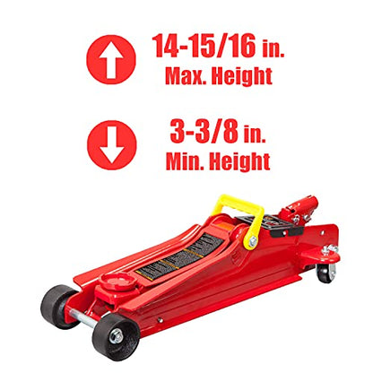 Big RED 2.5 Ton Hydraulic Low Profile Trolley Service/Floor Jack with Single Piston Quick Lift Pump, Lifting Range 3.3" -14.9" for Most Cars, Trucks, and SUVs - size: 2.5 Ton (5,000 lb) Floor Jack