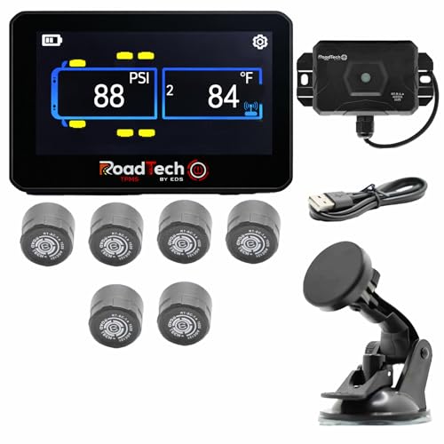 RoadTech TPMS Kit 6 Cap Sensors - Tire Pressure Monitoring System for RVs, Trailers & Tow Vehicles, Real-Time Pressure & Temperature Alerts, Easy Install, Color Display - size: 6 Sensors, style: Cap