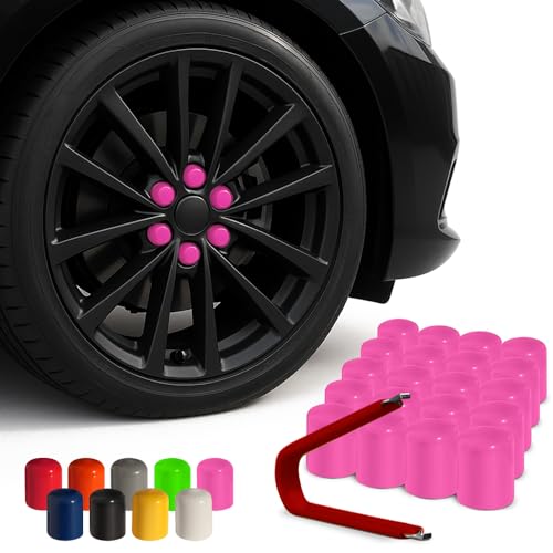 ColorLugs Vinyl Lug Nut Cover | Bubble Gum Pink | Flexible Fit Wheel Lug Nut Cap | Fits 17 mm | Pack of 20 | Includes Deluxe Extractor | Made in the USA - color: Bubble Gum Pink, size: 17 mm