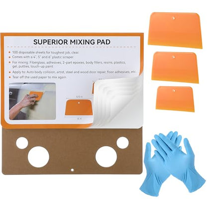 Saillong 9 Pcs Body Filler Mixing Board Kit, Mixing Pad, Scraper, Glove