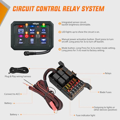 Nilight 6 Gang Switch Panel Blue 12V 60A Circuit Control System 4-Mode - color: Blue, size: 6 Gang Switch 4 Modes