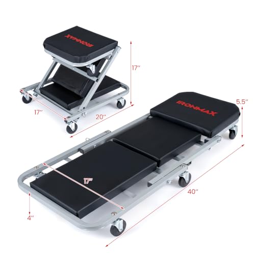 IRONMAX 40" Folding Z Mechanic Creeper, 6 Swivel Wheels, 330 LBS Capacity - size: 40 Inch