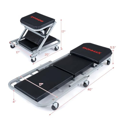 IRONMAX 40" Folding Z Mechanic Creeper, 6 Swivel Wheels, 330 LBS Capacity - size: 40 Inch
