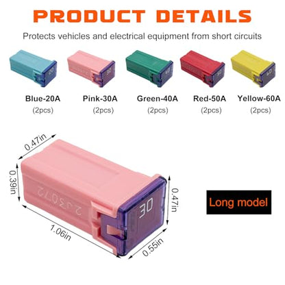 10 PCS Car Square Fuse, Vehicle Micro Cartridge Fuses, Auto Fuse Tall Profile Box Shaped Kit 20A 30A 40A 50A 60A for Car, SUV, RV, Truck and Other, Car Accessories (Tall) - color: Tall