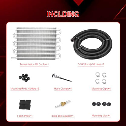 Upgraded 8-Pass Oil Cooler Aluminum Transmission Cooler Kit | Enhanced Cooling for 5/16" Lines | Optimal Engine & Transmission Protection (Silver)
