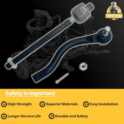 4pcs Front Inner & Outer Tie Rod Ends Kit - size: EV800770 X2 ES800357 X1 ES800358 X1