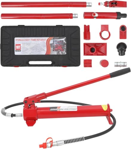 10 Ton Heavy Duty Porta Power Kit, Hydraulic Ram & Pump, 4.7 Ft Hose, Storage Case for Frame Repair - size: 10 Ton