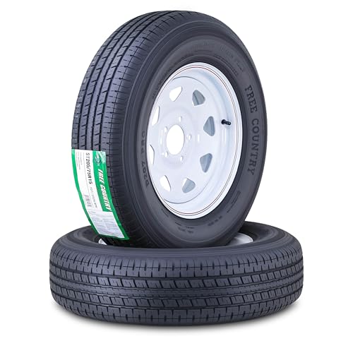 Free Country Trailer Tire Wheel ST205/75R15 8PR 107N 5X4.5 White Spoke Pk2 - size: ST205/75R15 /8PR /5x4.5