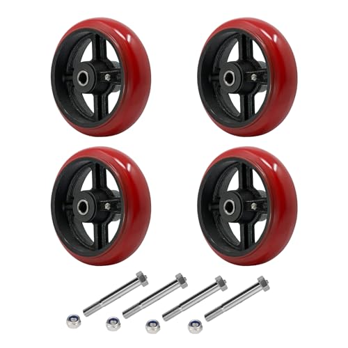 6 inch Heavy Duty Caster Wheel- Polyurethane Tread(Crowned) on cast lron Wheels -1/2" Bore -Roller Bearing, Set of 4 Heavy Duty Caster Wheel- 4800 lbs Capacity (4 Pack) - color: Crowned Poly on Cast Iron, size: 6"×2"