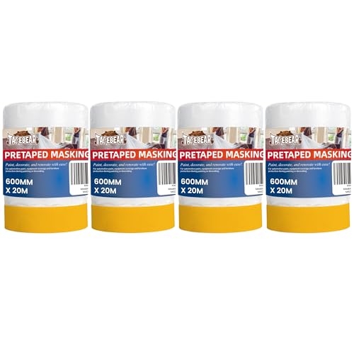 TAPEBEAR Pre-Taped Masking Film Plastic Sheeting Cover for Painting - size: 24" x 66Feet