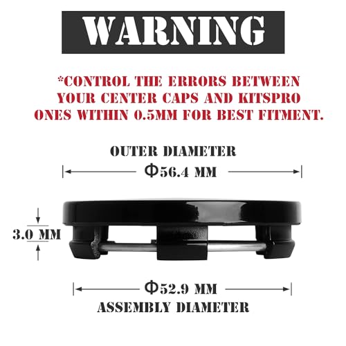 KitsPro 2.2Inch 56MM Wheel Center Caps, Pack of 4 (Gloss Black, Outer 56MM, Inner 53MM) - color: Gloss Black, size: Outer 56MM , Inner 53MM