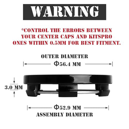KitsPro 2.2Inch 56MM Wheel Center Caps, Pack of 4 (Gloss Black, Outer 56MM, Inner 53MM) - color: Gloss Black, size: Outer 56MM , Inner 53MM