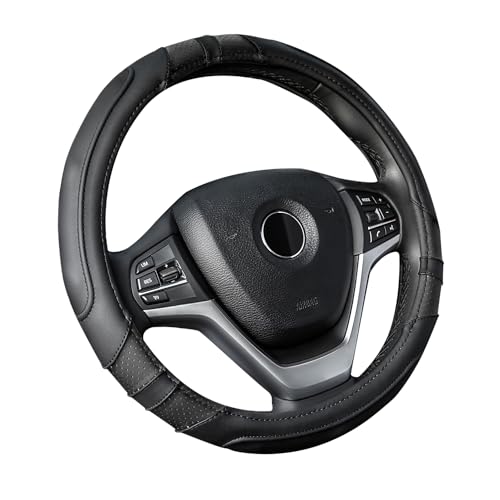 Achiou Steering Wheel Cover 15in Microfiber Leather Anti-Slip Universal - color: Black + Black