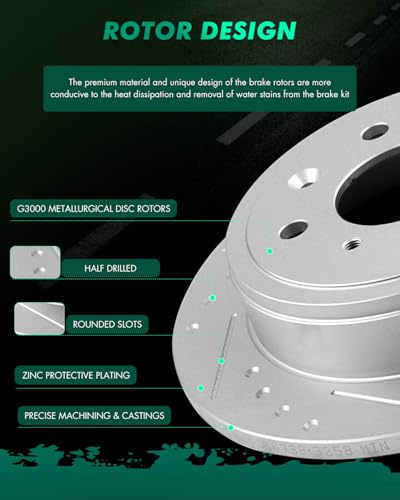 SCITOO Rear Brake Kits Drilled & Slotted Brakes Rotor Brakes Pads:D374;3258 - size: Rear 3258 + D374 [2+4PCS]