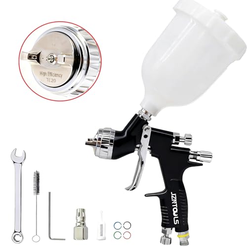 TE20 HVLP Air Spray Gun 1.3mm Nozzles, Car Paint Gun Sprayer,Forged Body, Anodised Finish，Paint Gun for Varnish and Top Coat, with Paint Sprayer Accessories (Black（Plum Blossom Nozzle）) - style: Black（Plum Blossom Nozzle）
