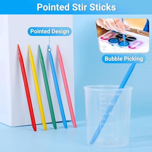 Gartful 90PCS Epoxy Mixing Cups Kit, 40PCS 100ml Disposable Graduated Cups Transparent Scale Cups with 50 Pack Pointed Stirring Sticks for Paint Mixing, Jewelry Making, Liquid Measuring - color: Clear cups+point stick, size: 100ml