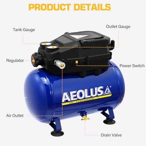 AEOLUS 3 Gal Portable Compressor, 110PSI Oil-Free Pump for Painting