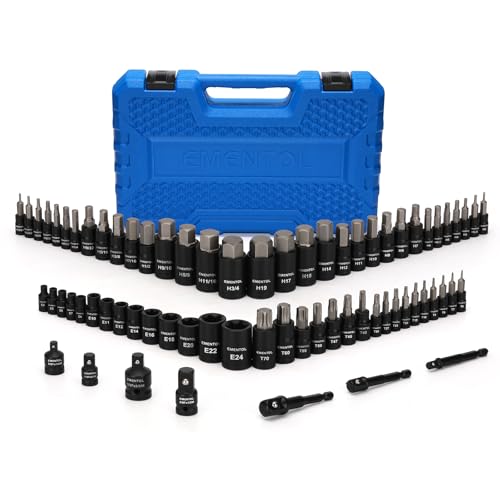 EMENTOL 71-Piece Torx Bit & Hex Bit Socket Set, Master SAE/Metric Bits, 1/4", 3/8" and 1/2" Drive, S2 Alloy & CR-V Steel, Includes External Torx E4-E24, Socket Adapter & Drill Adapter