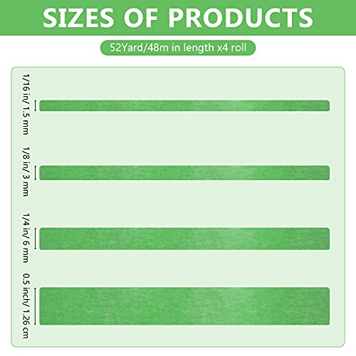 Epakh 4 Pack Masking Tape Pinstripe 1/16 1/8 1/4 1/2 Inch,Green,52 Yd - color: Green, size: 52 yd