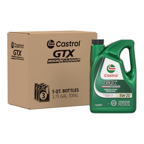 Castrol GTX High Mileage 5W-20 Synthetic Blend Motor Oil, 5 Qt, Pack of 3 - size: 5 Quarts, Pack of 3