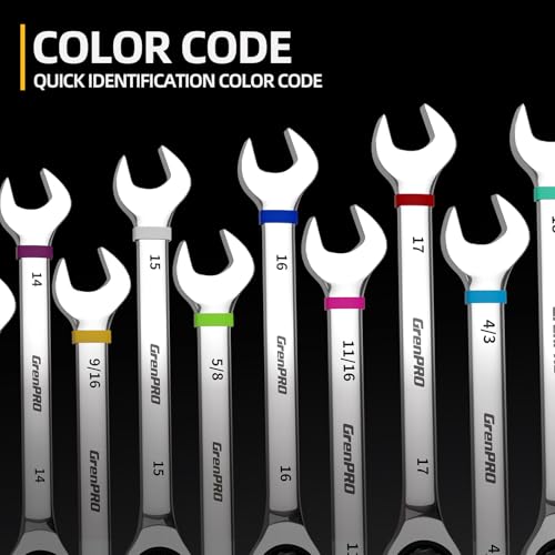 GRENPRO 23PC Ratcheting Combination Wrench Set SAE Metric Mechanic Tools - style: 23PCS Ratcheting Wrench Set Metric&SAE With Color Ring